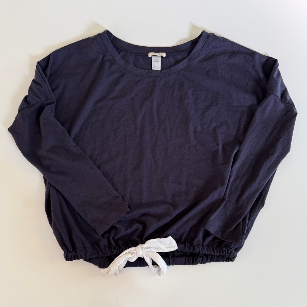 Eberjey Navy Long Sleeve Top with White Tie